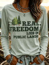 Women's "Real Freedom Lies In Public Lands"Comfortable Mid-Sleeve Short-Sleeve T-Shirt