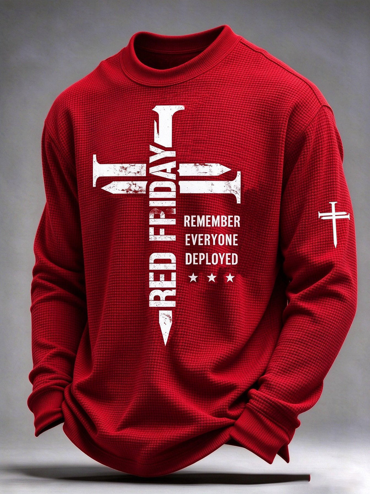 Men's Retro Red Friday Art Printed Waffle-Knit Top