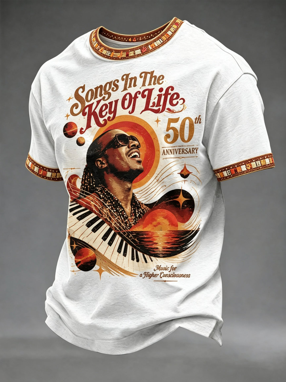 Men's Vintage Musical Art Print Round Neck T-shirt