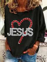 Women's Faith Valentine's Day Heart Printed Casual Sweatshirt