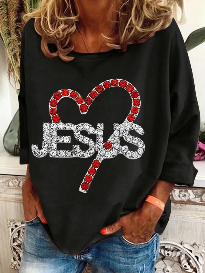 Women's Faith Valentine's Day Heart Printed Casual Sweatshirt