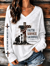 Women's U.S. Veterans Day Veteran Faith Art Print Casual Long-Sleeve T-Shirt
