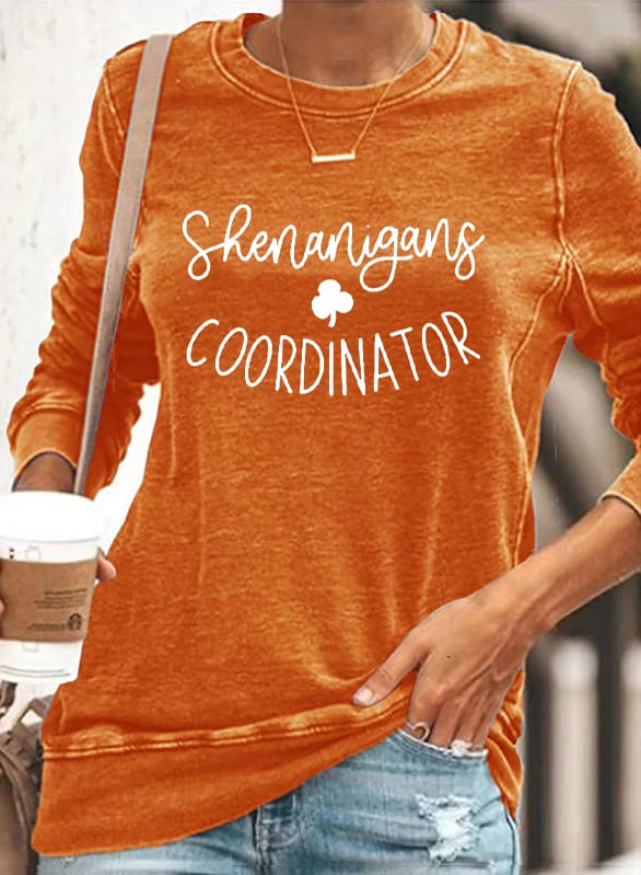 Women's Shenanigans Coordinator St. Patrick's Day Casual Long Sleeve Crewneck Sweatshirt