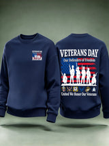 Men's Veterans Day Sweatshirt, Our Defenders of Freedom American Flag and Soldier Silhouettes