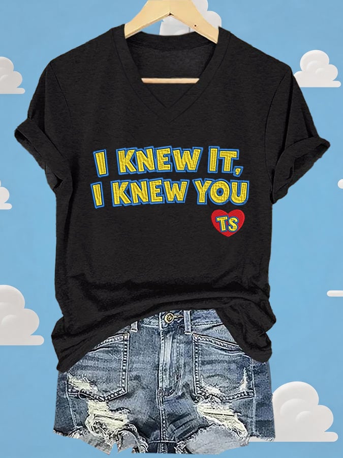 V-Neck Retro I Knew It Print T-Shirt
