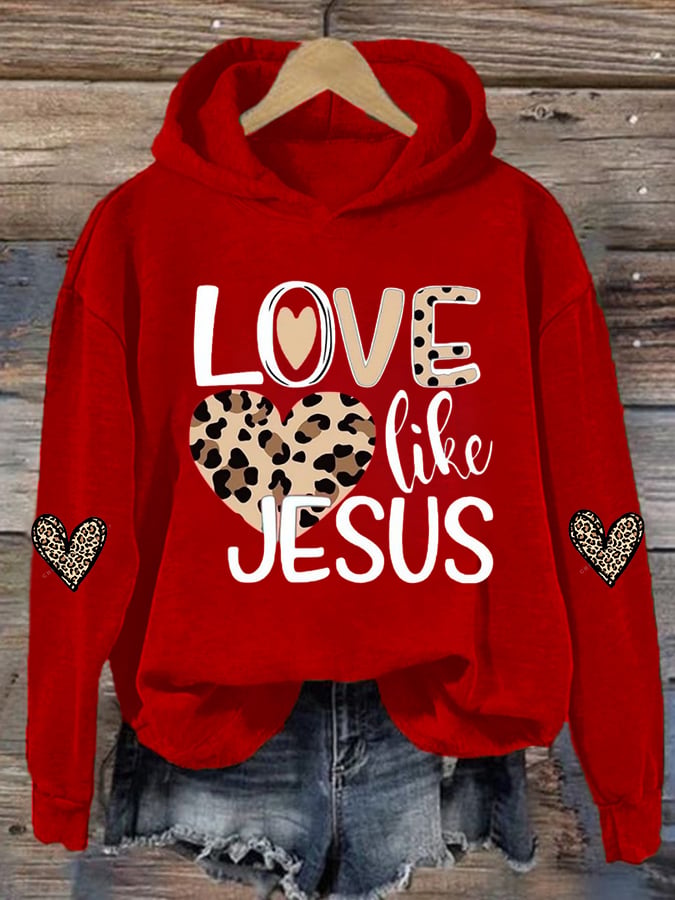 Women's Valentine's Day printed hooded sweatshirt