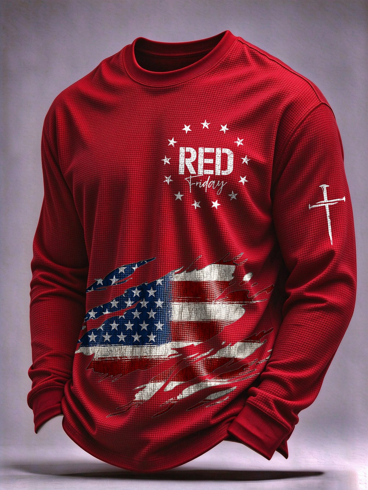 Men's Red Friday Casual Waffle-Knit Top