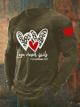 Men's Love Never Fails Heart Print Long Sleeve Top