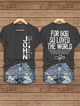 Women's For God So Loved The World John 3:16 Printed V-Neck T-Shirt