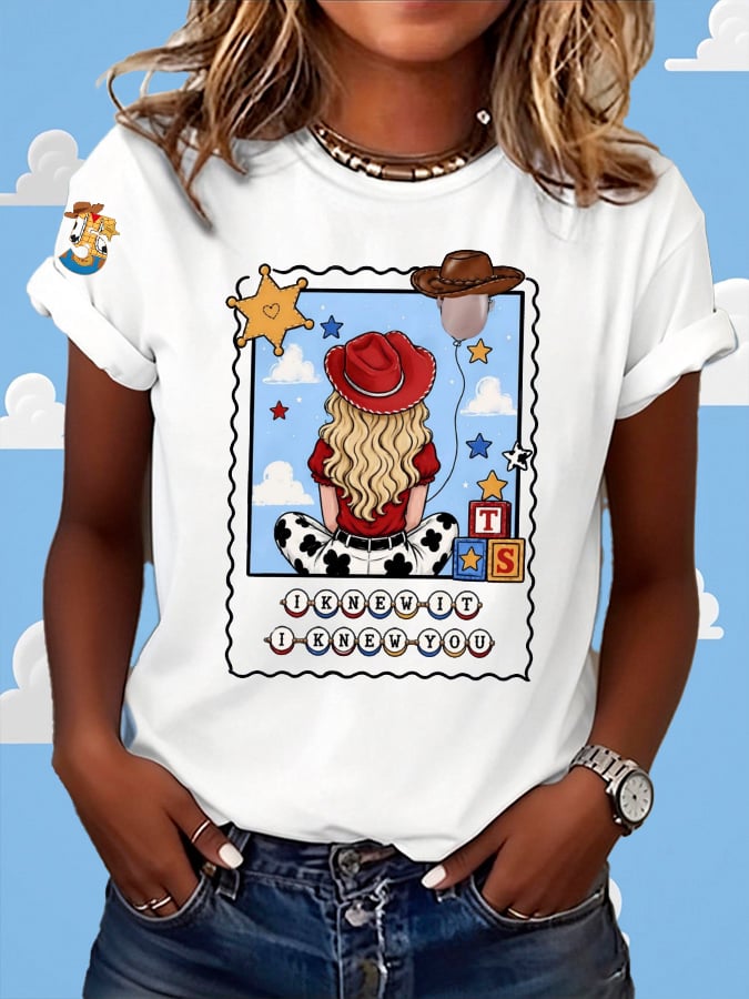 Women's Retro I Knew It Print Casual T-shirt
