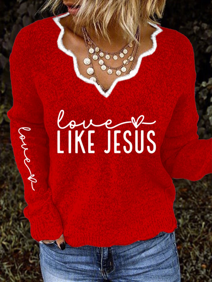 Women's Valentine's Day Printed V-Neck Top