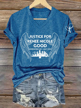 V-Neck Retro Wings Justice For Renee Nicole Good Print T-Shirt