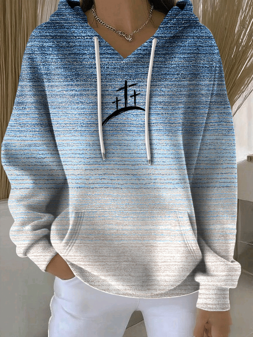 Women's Retro Faith Print Casual Hooded Sweatshirt