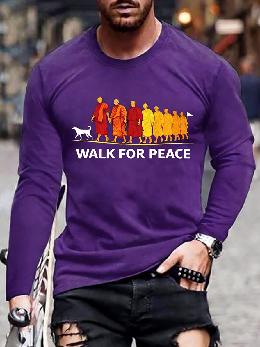 Men's Peace Walk Monk Pattern Long-Sleeve T-Shirt