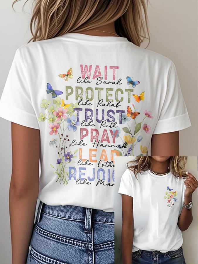 🔥Hot Sale Picks 🔥Women'S Casual Floral Faith Print Short Sleeve T-Shirt