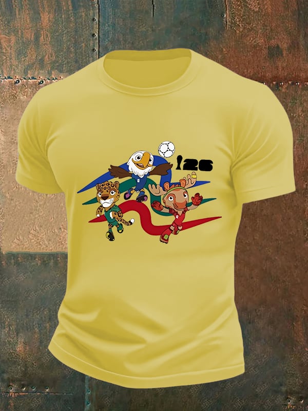 Men's  2026 World Cup Soccer Mascot printed  T-shirt