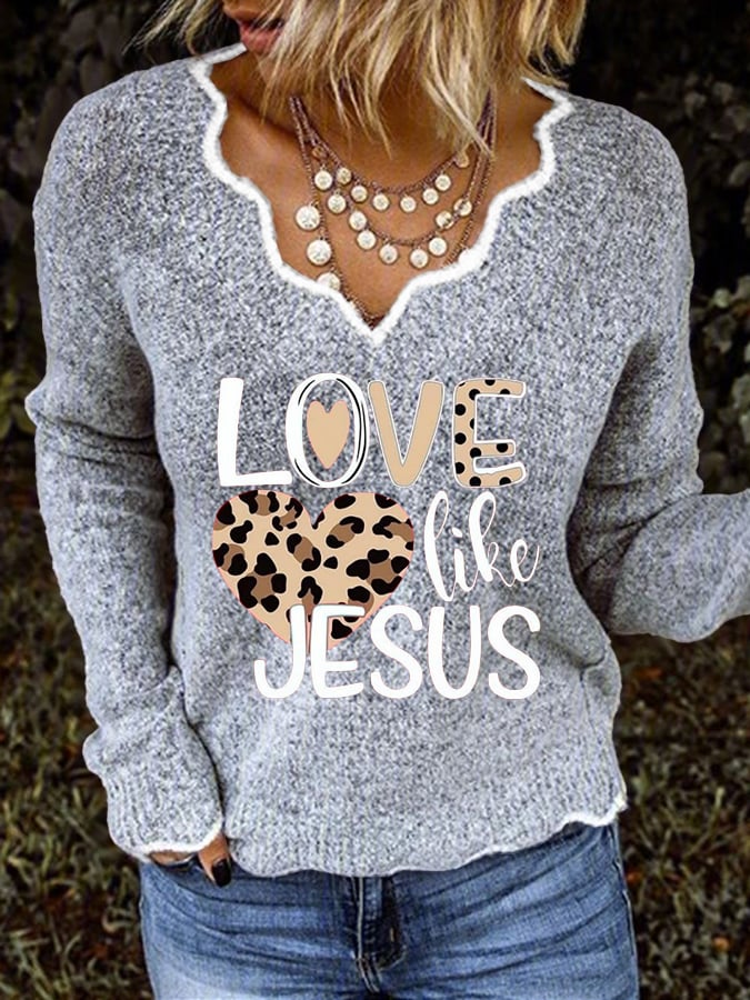 Women's Valentine's Day Faith Print V-Neck Top