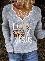 Women's Valentine's Day Faith Print V-Neck Top