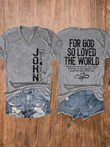 Women's John 3:16 For God So Loved The World Printed V-Neck T-Shirt