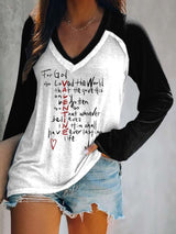 For God So Loved Color Block V-Neck Long Sleeve T-Shirt