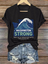 V-Neck Retro Washington Strong When You Go Through Deep Waters, I Will Be With You Isaiah 43:2 Print T-Shirt