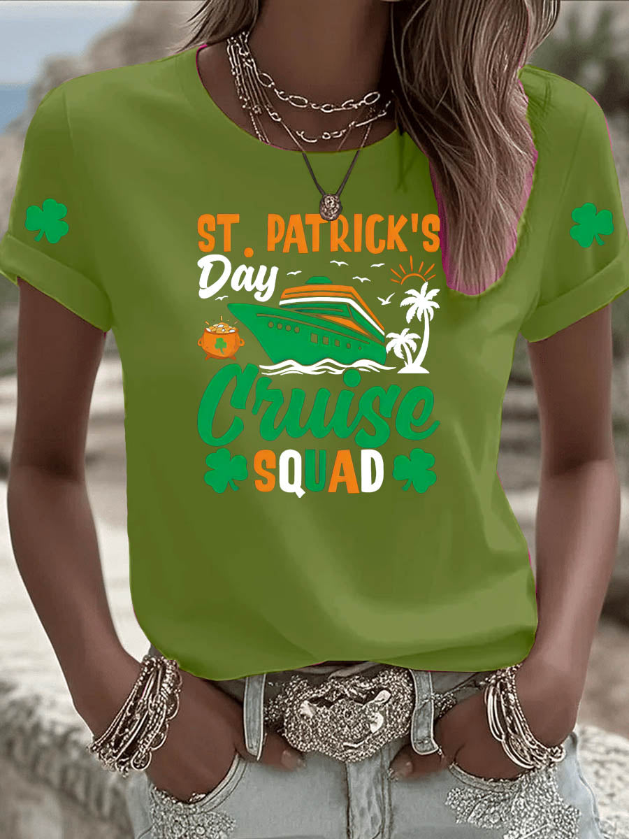 St. Patrick'S Day Pattern Clover Round-Neck 100% Cotton 180g T-Shirt