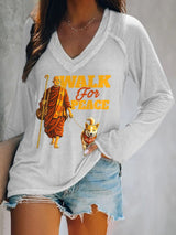 V-neck Retro Walk For Peace Monks With Aloka Dog Print T-Shirt