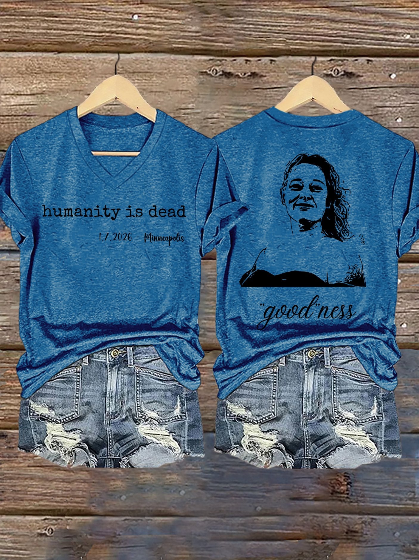 V-Neck Retro Humanity Is Dead 1.7.2026 Minneapolis Goodness Print T-Shirt