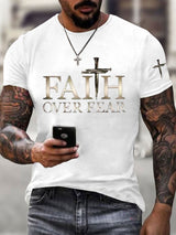 🔥Buy 3 Get 15% Off🔥🔥Hot Sale Picks 🔥Men's Faith Over Fear Cross Print T-shirt