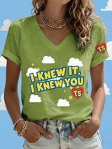 V-Neck Retro I Knew It Print T-Shirt