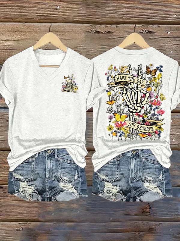 Women's  Flower skull hand gesture Of WDNC Club We Do Not Care Menopause Perimenopause Print T-Shirt