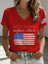 V-Neck Retro Last Show Print T-Shirt