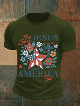 Men's She loves JESUS and AMERICA Printed T-Shirt