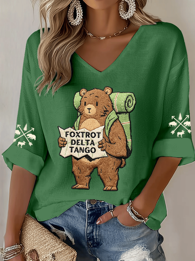 Women's Protect Our National Parks Print Waffle-Knit Casual T-Shirt