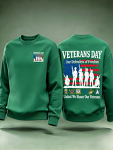 Men's Veterans Day Sweatshirt, Our Defenders of Freedom American Flag and Soldier Silhouettes