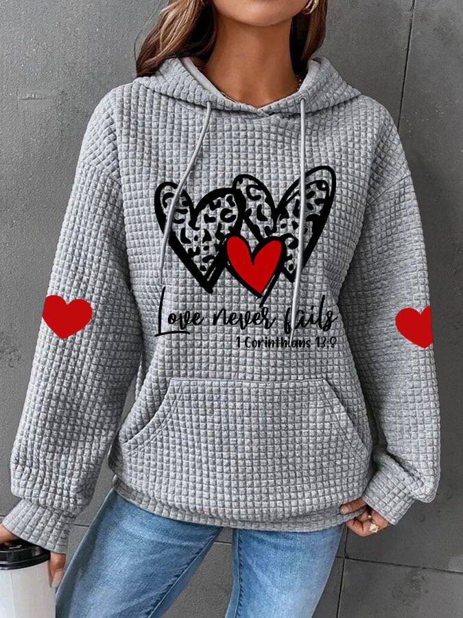 Women's Love Never Fails Heart Print Casual Sweatshirt