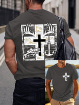 Men's Retro Faith Fishing Hunting Print T-Shirt