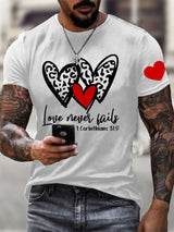 Men's Love Never Fails Heart Printed Round Neck T-Shirt
