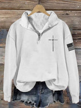Women's Christian Cross Faith Print Long Sleeve Sweatshirt