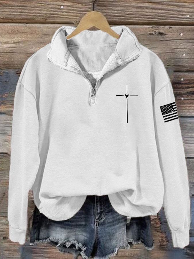 Women's Christian Cross Faith Print Long Sleeve Sweatshirt