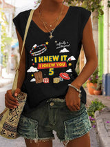 V-Neck Retro I Knew It Print Tops Tank