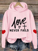 Women's Love Never Fails Heart Printed Sweatshirt
