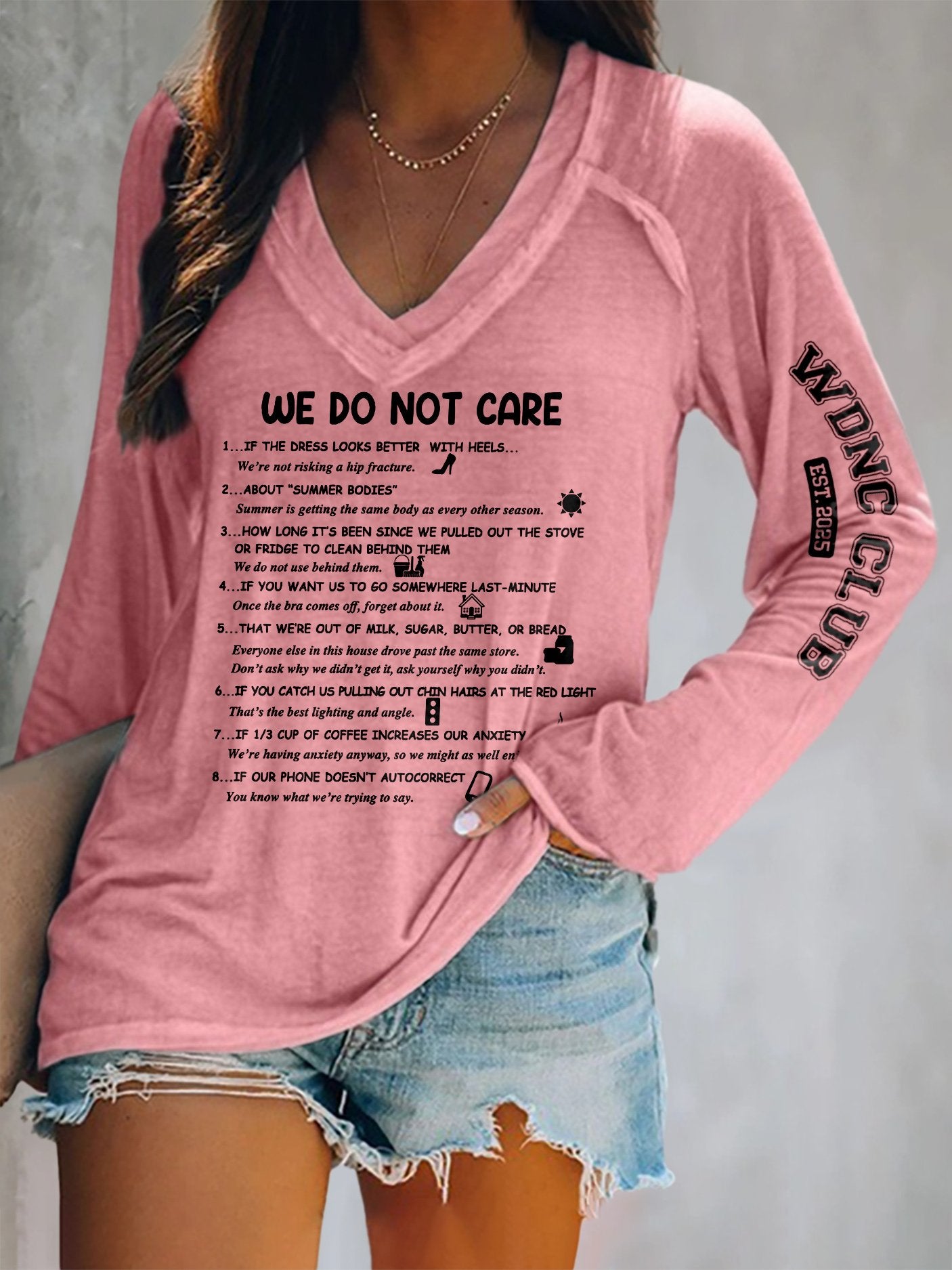 V-neck Retro Funny WDNC Menopause Perimenopause Print T-Shirt