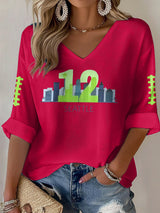 Women's Rugby Print Waffle Long Sleeve T-Shirt