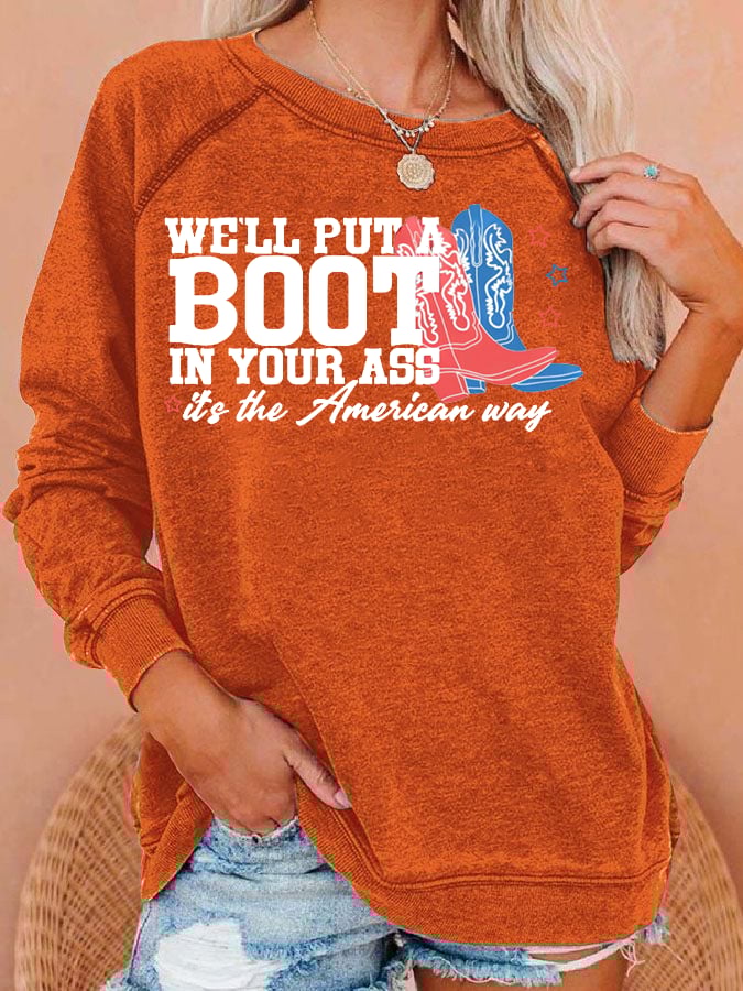 Women's  Courtesy of the Red, White and Blue Cowboy  Print Casual Sweatshirt