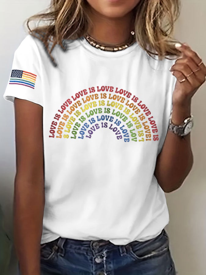 Women's Pride Month Love Is Love Print Round-Neck T-Shirt