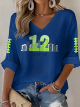 Women's Rugby Print Waffle Long Sleeve T-Shirt