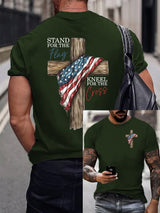 Men's Stand For The Flag Kneel For The Cross Printed Casual T-Shirt