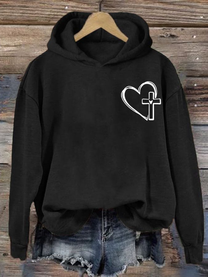 Women's  Love Cross Print Casual Sweatshirt