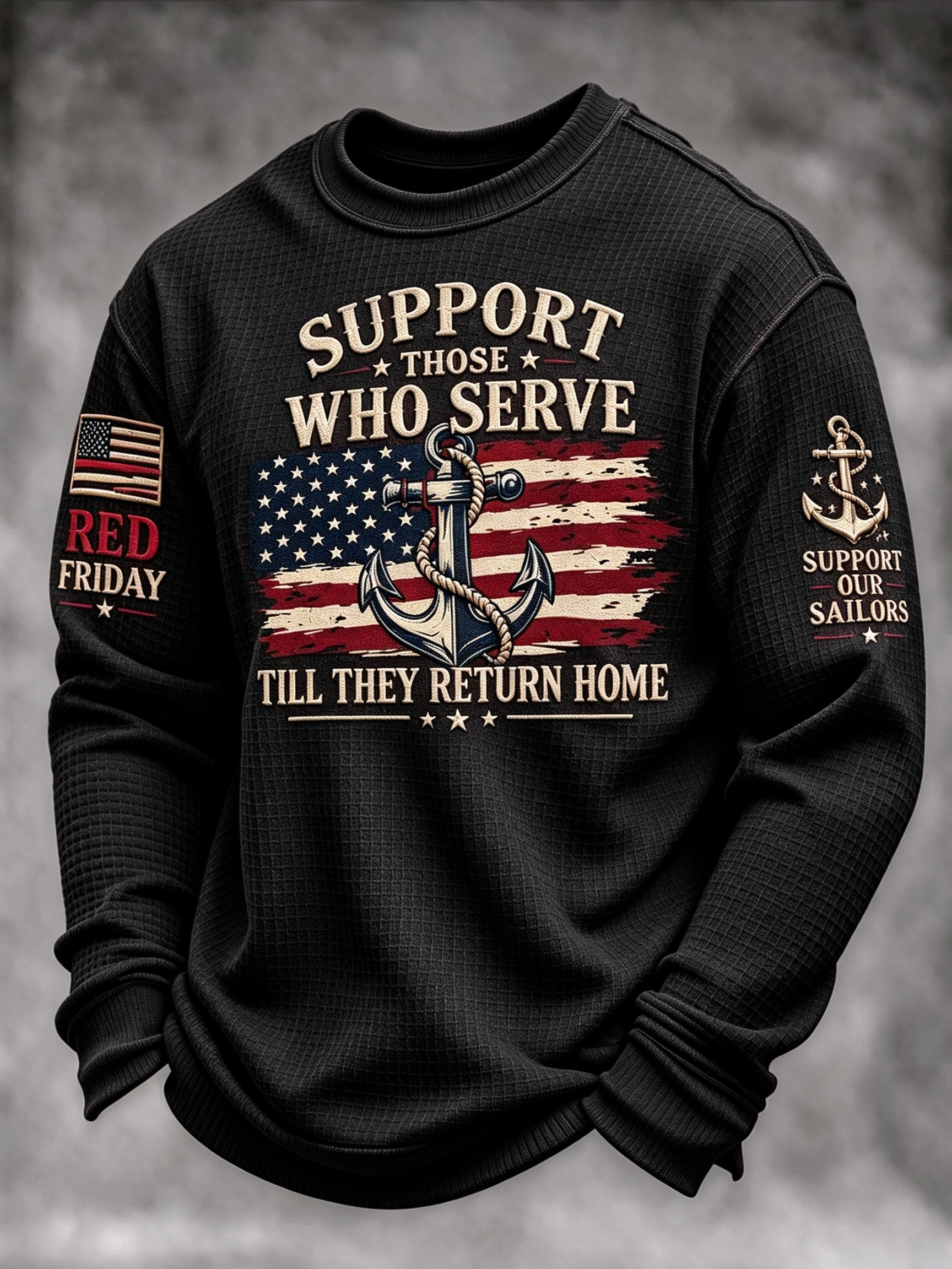 Men's Red Friday Casual Waffle-Knit Top